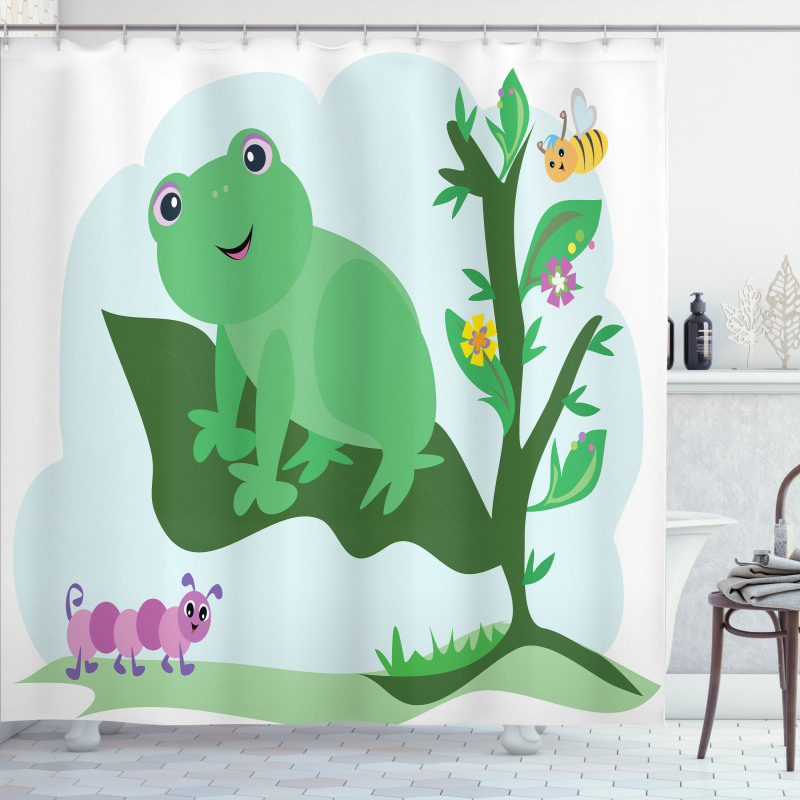 Childish Animals Floral Leaf Shower Curtain