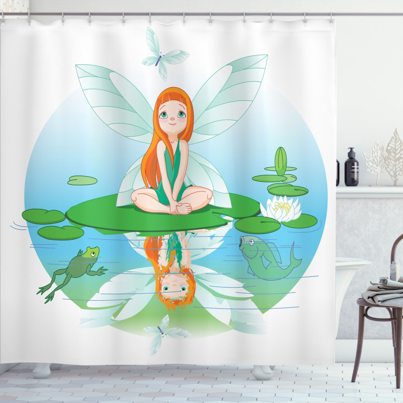 Fairy on Water Lily Leaf Shower Curtain