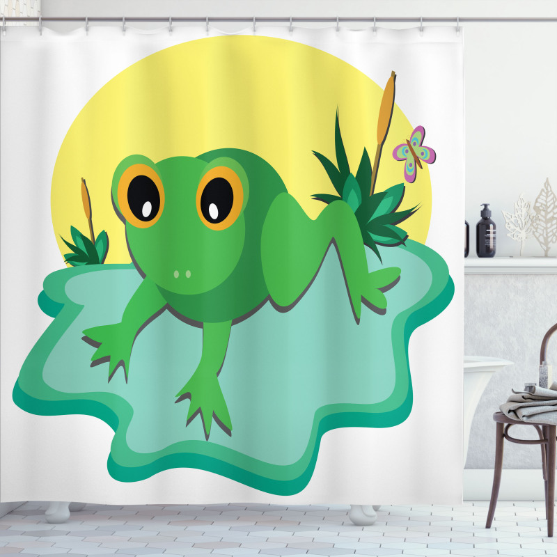 Animal and Butterfly on Pond Shower Curtain