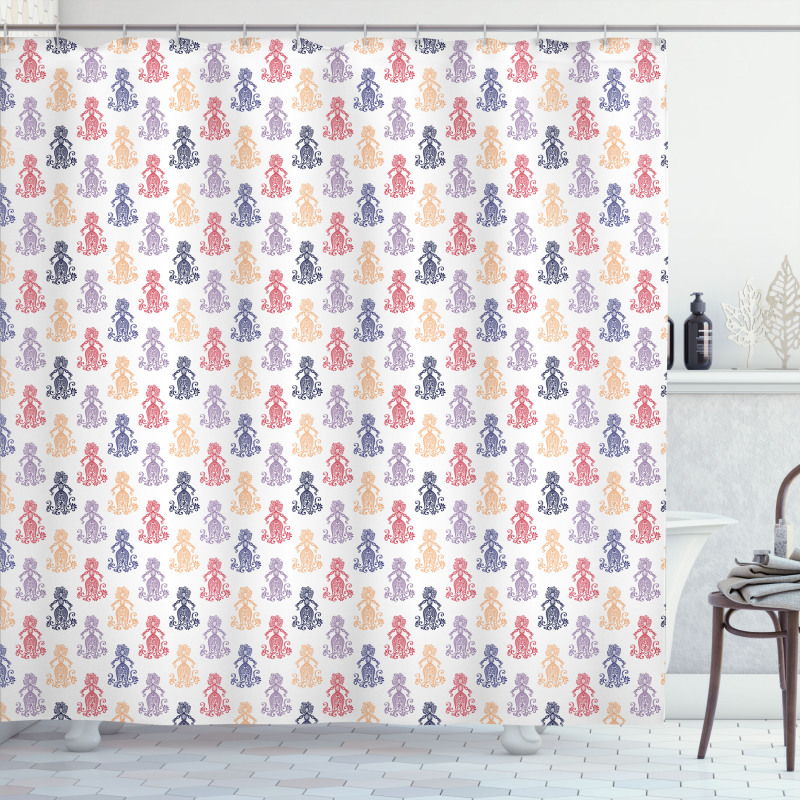 Woman Shape Floral Motif Shower Curtain