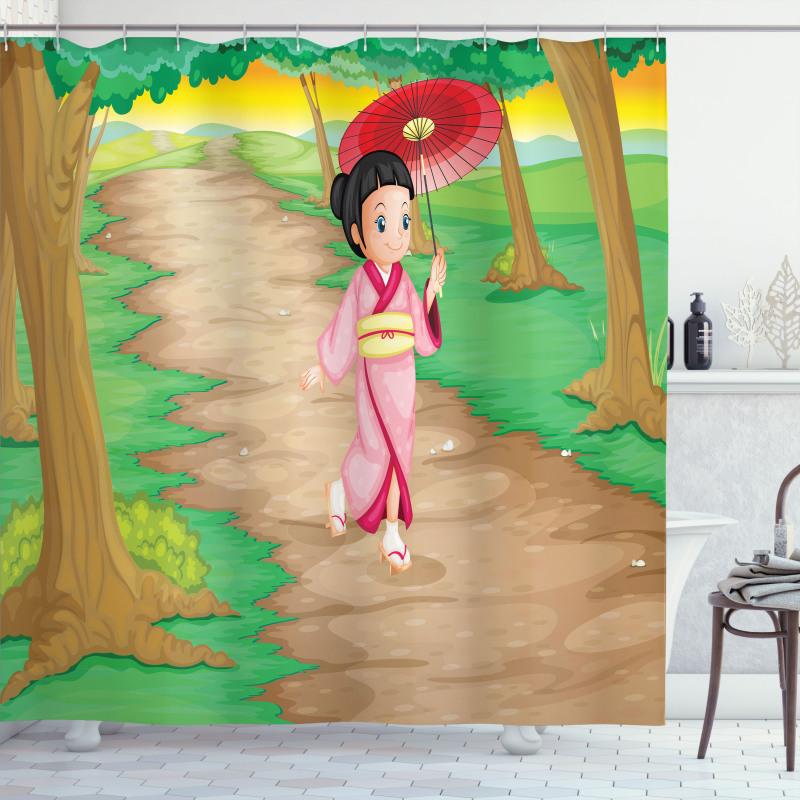 Cartoon Style Geisha Shower Curtain