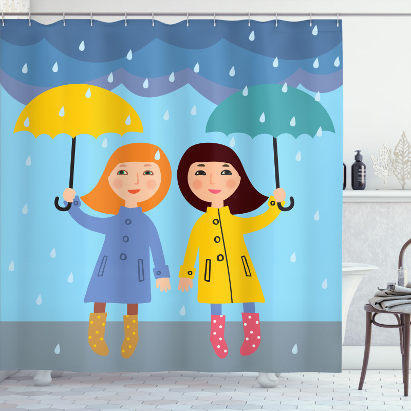 Girls Under the Rain Shower Curtain