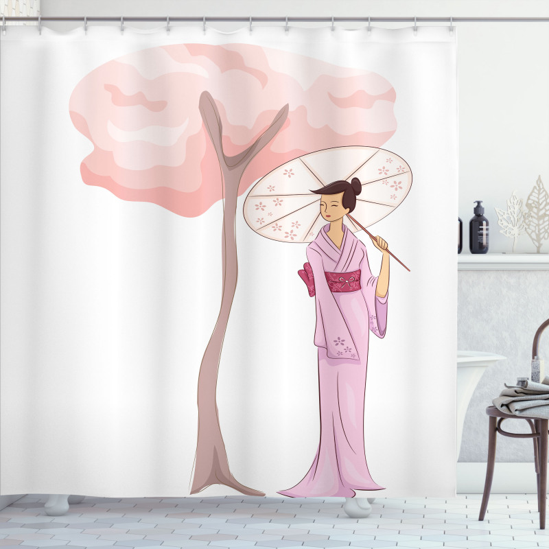 Woman Blossom Tree Shower Curtain