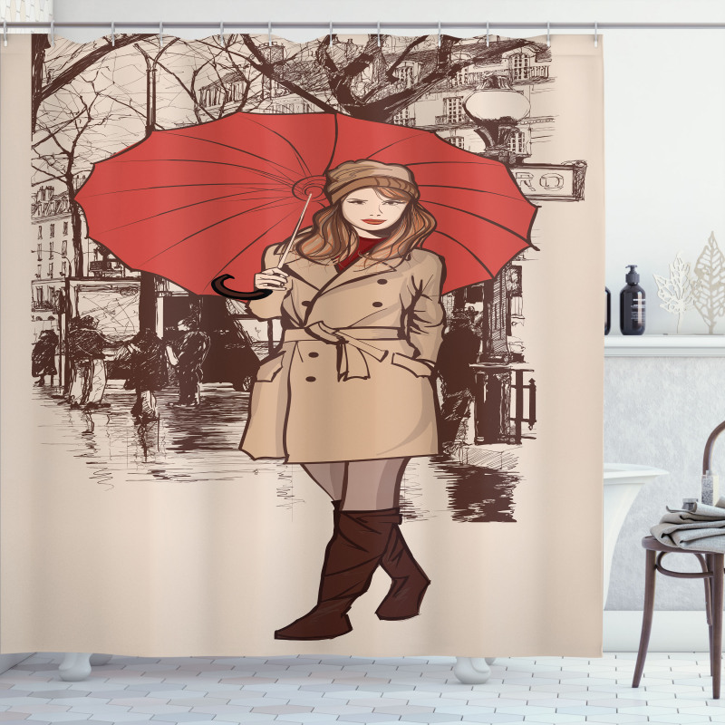 Lady Walking in Paris Shower Curtain