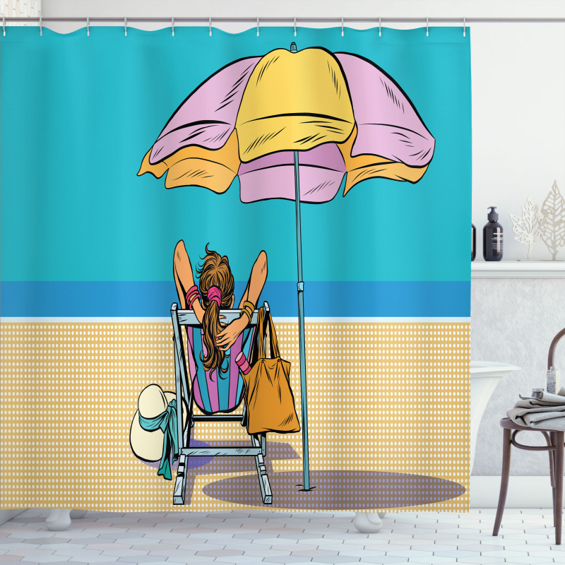 Lady on a Deckchair Shower Curtain