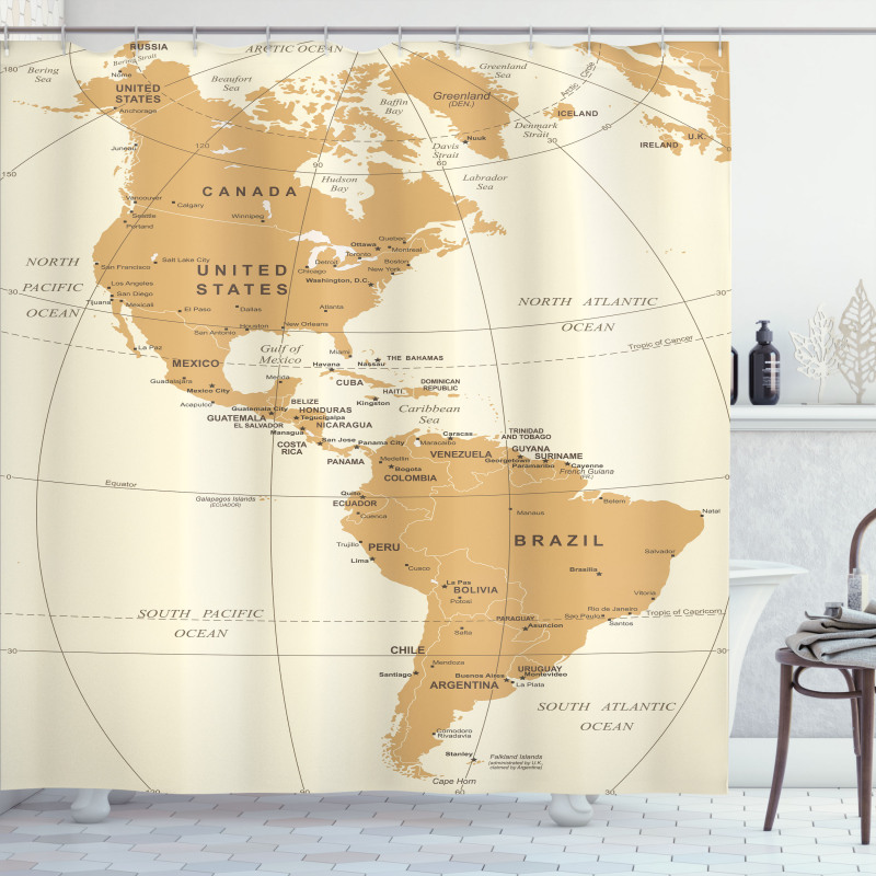 North South America Map Shower Curtain