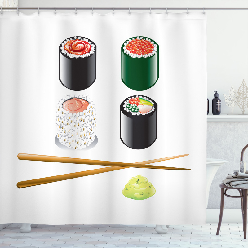 Japan Sushi and Chopsticks Shower Curtain