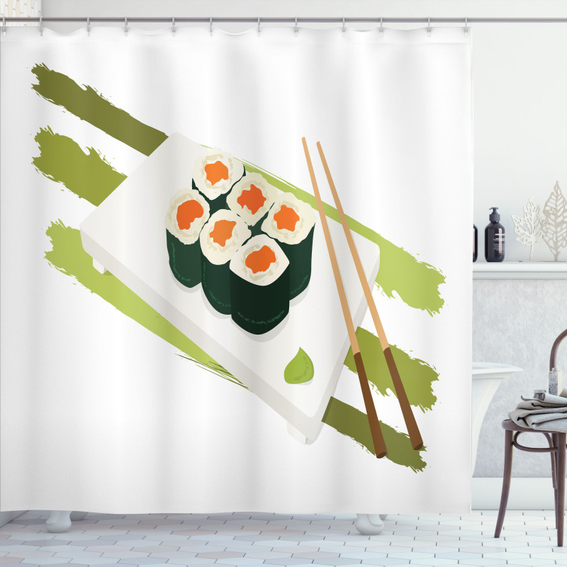 Sushi Maki Plate Chopsticks Shower Curtain