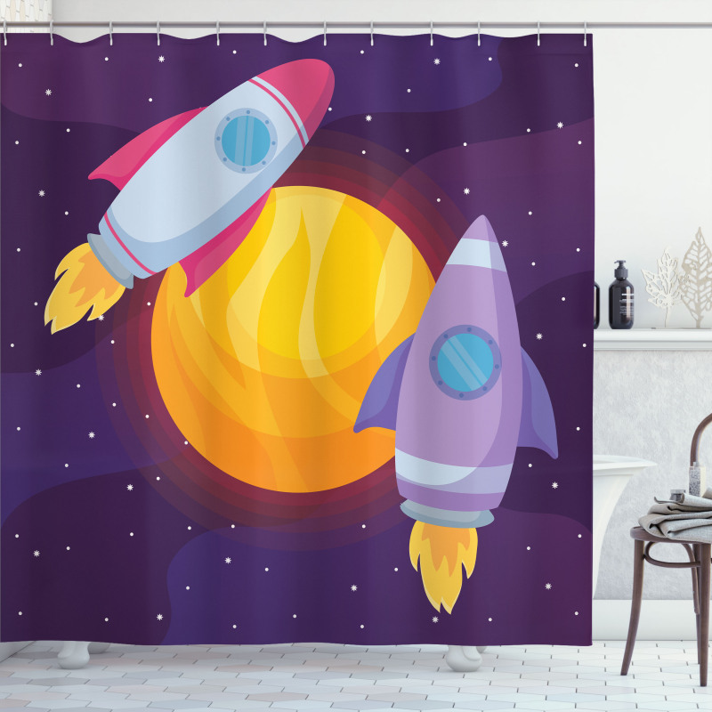 Rocket Spaceship Galactic Shower Curtain