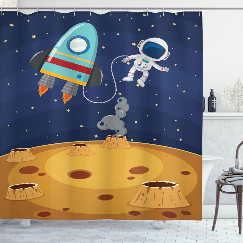 Cartoon Design Space Theme Shower Curtain