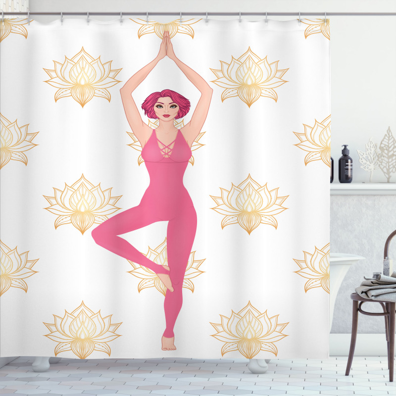 Woman Doing Yoga Lotus Petal Shower Curtain