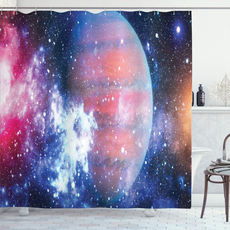 Vivid Nebula and Planet Art Shower Curtain