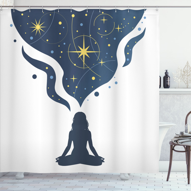 Woman Yoga with Starry Smoke Shower Curtain