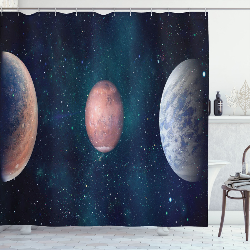 Planets Starry Galaxy Space Shower Curtain