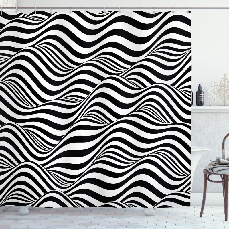 Monochrome Waves Shower Curtain