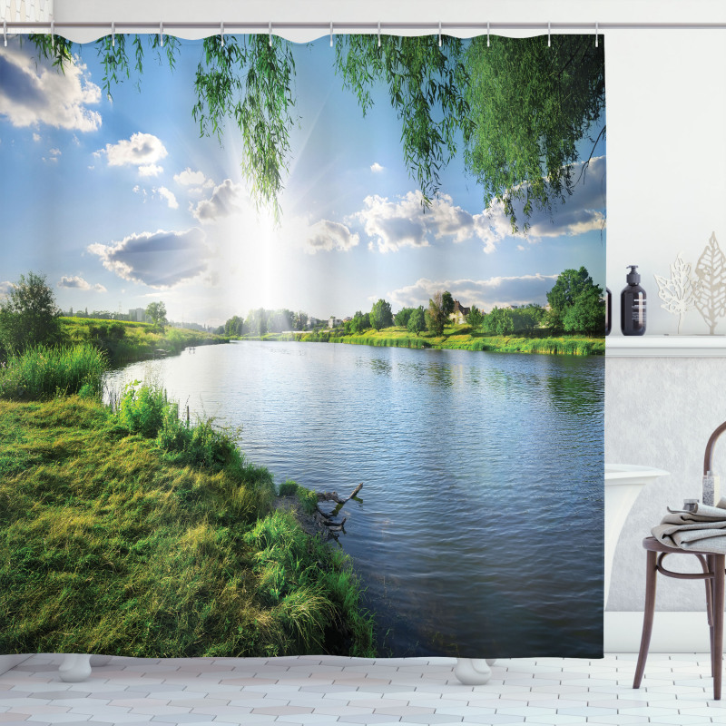 Calm River in Summer Shower Curtain