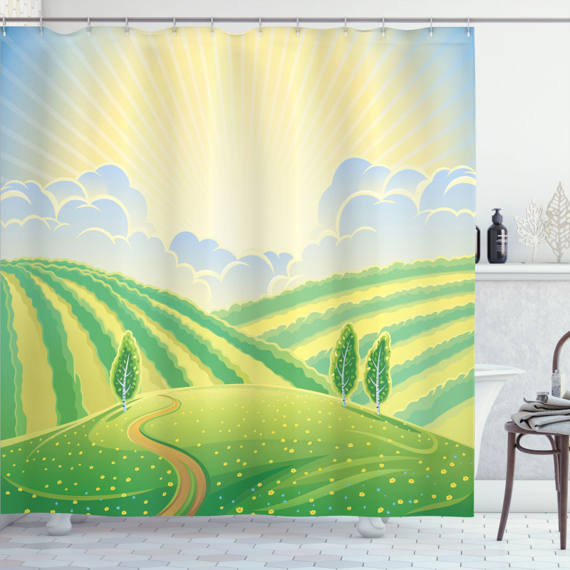 Green Field Graphic Shower Curtain