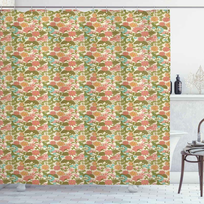 Pastel Vintage Art Flowers Shower Curtain