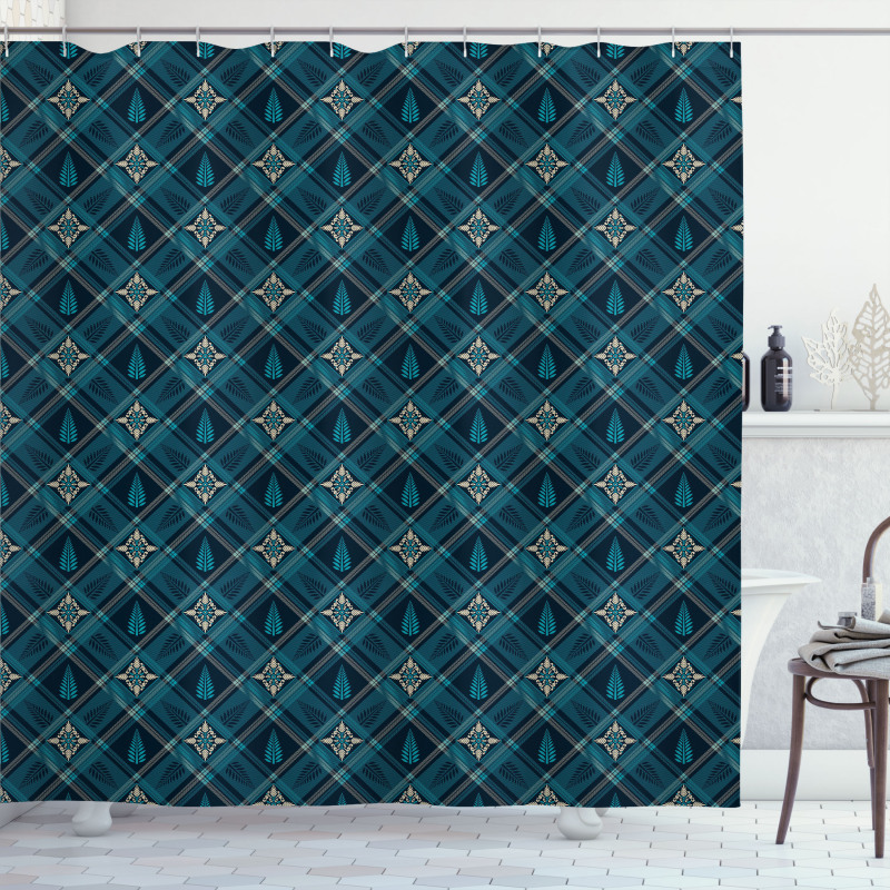 Floral and Checkered Shower Curtain