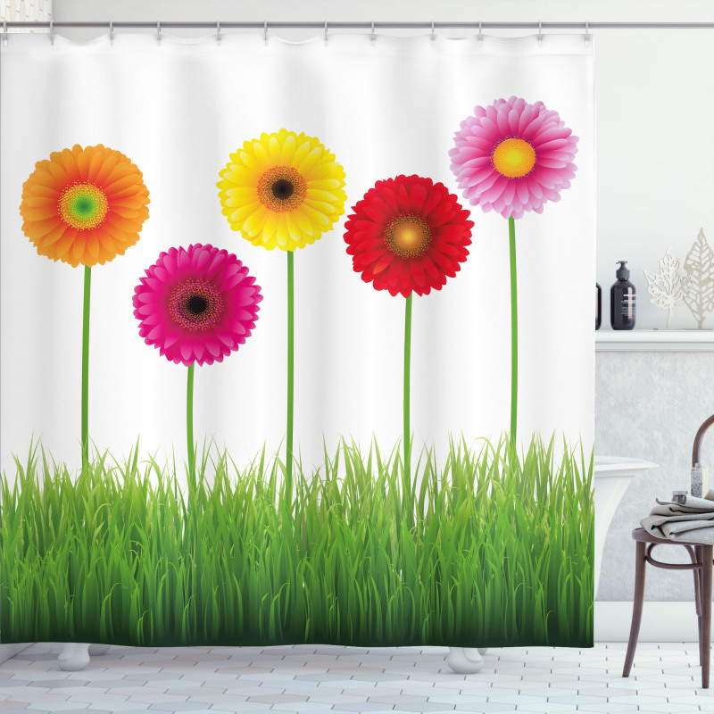 Vivid Flowers on Grass Shower Curtain