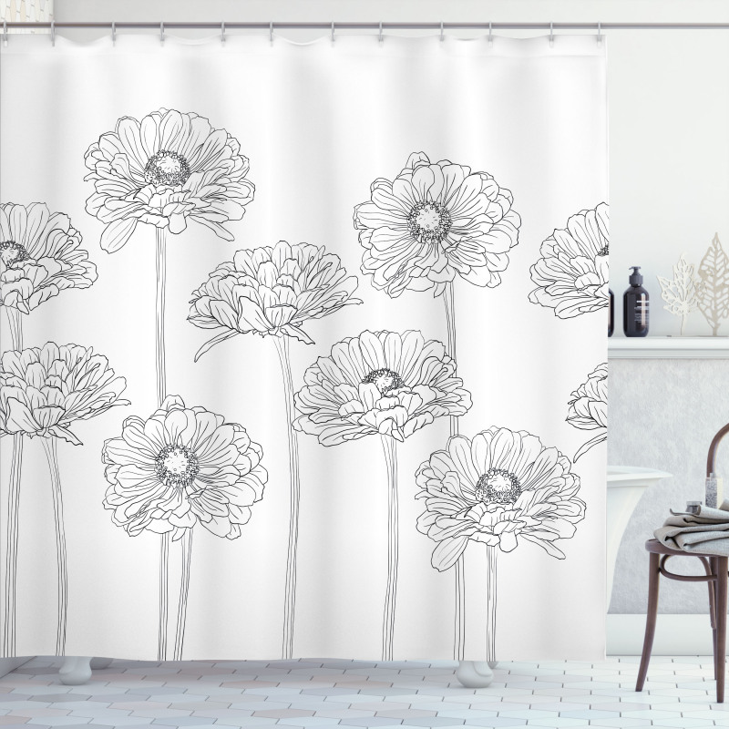 Thin Line Art Flowers Shower Curtain