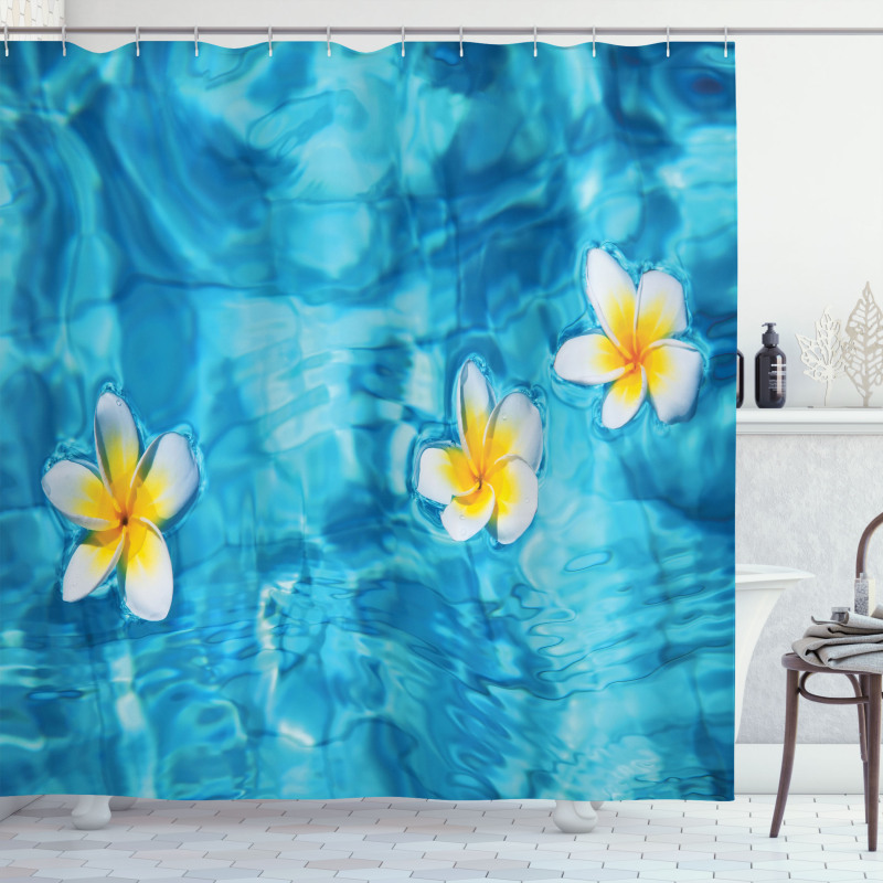 Frangipani Flower Aqua Shower Curtain