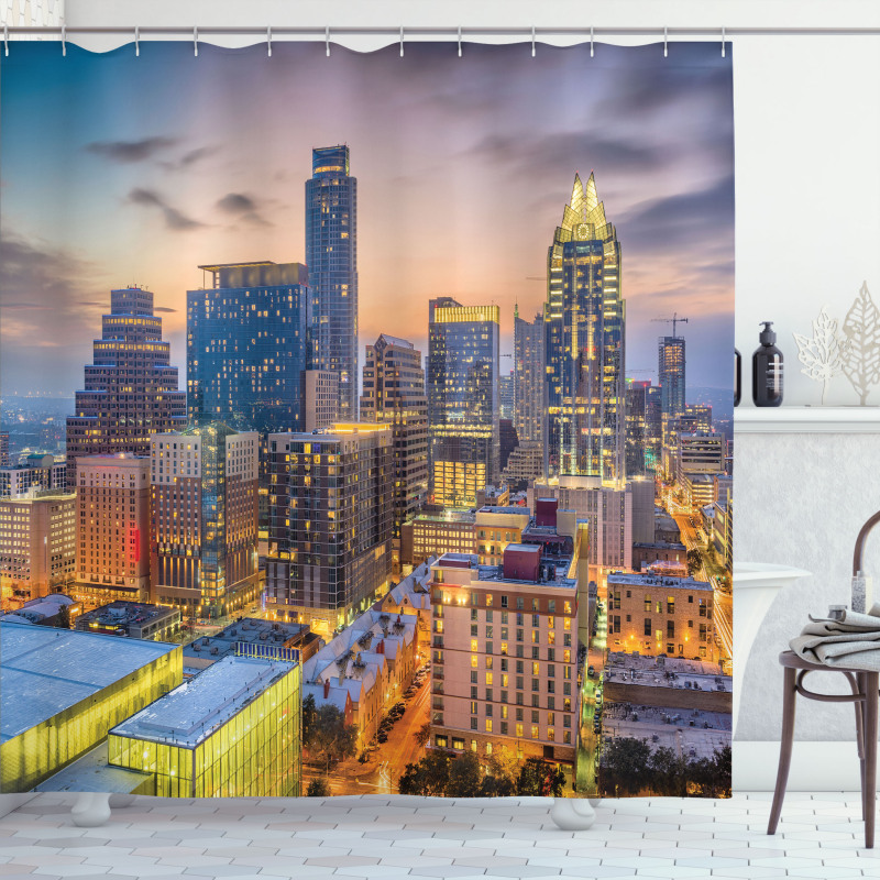 Urban Outdoor Scene at Dusk Shower Curtain