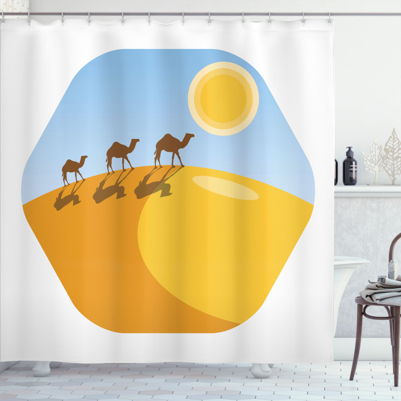 Camels on Desert Cartoon Shower Curtain