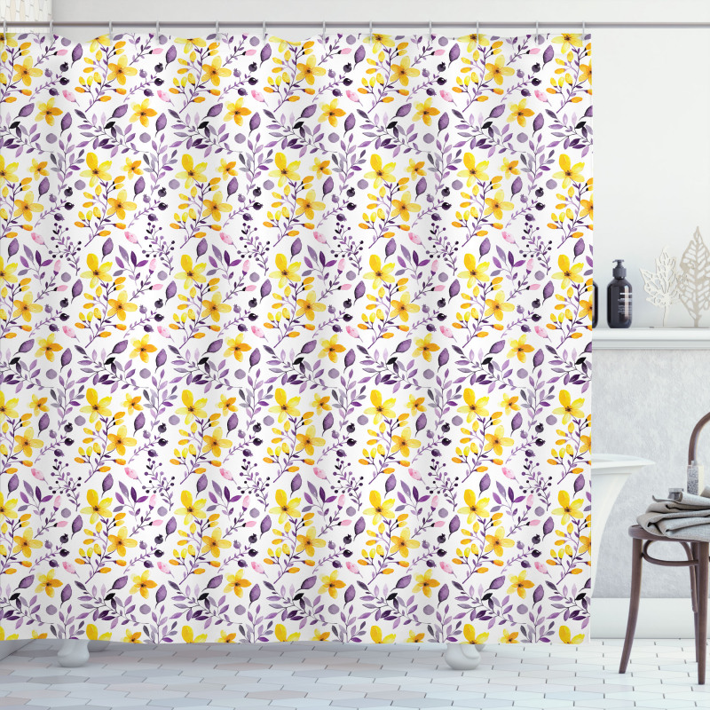 Rural Flowers and Leaves Shower Curtain
