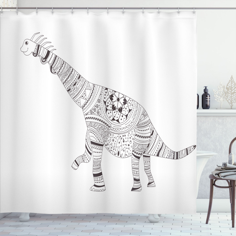 Monochrome Zentangle Dinosaur Shower Curtain
