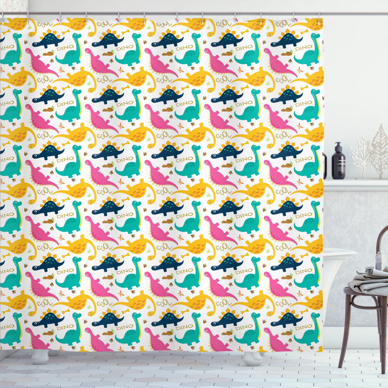 Rhythmic Dinosaurs Doodle Shower Curtain