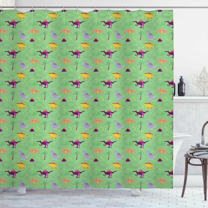 Sketch and Cartoon Dinosaur Shower Curtain