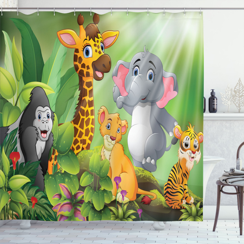 Cartoon Style Wild Animals Shower Curtain