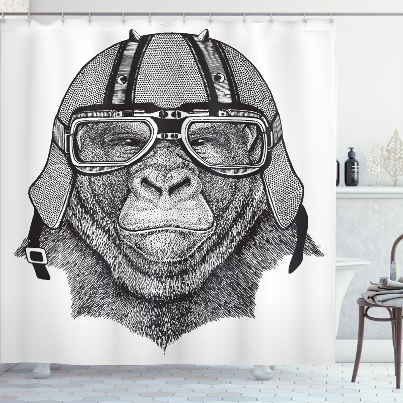 Hipster Grumpy Biker Ape Shower Curtain