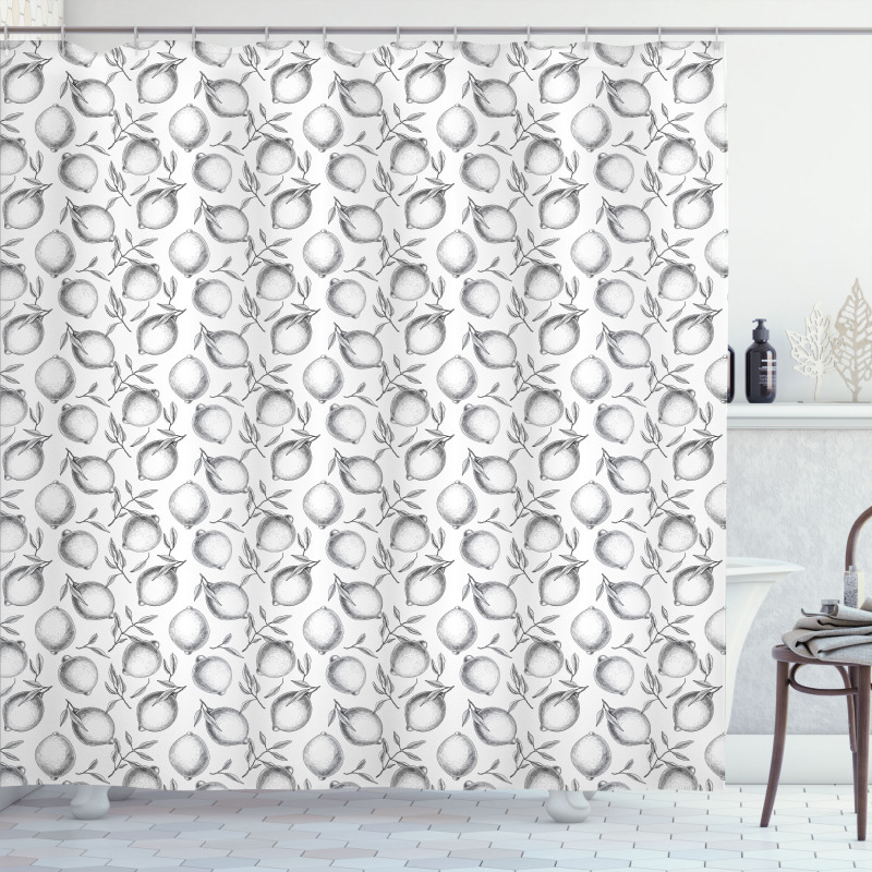 Monochrome Citrus Fruits Shower Curtain