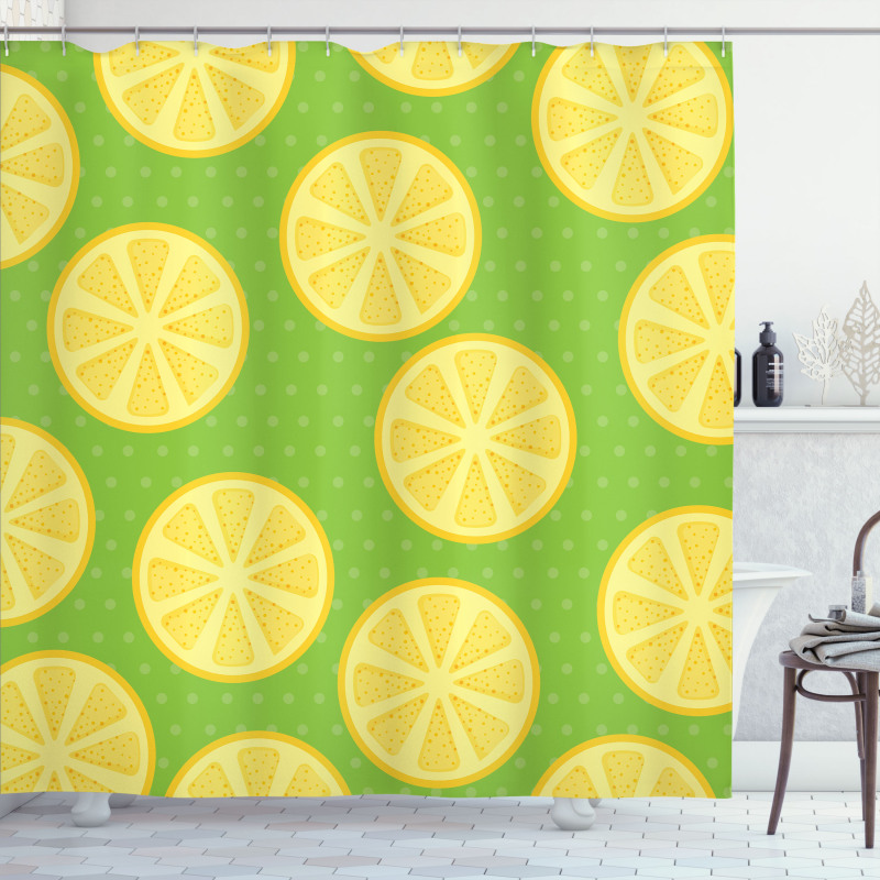 Citrus Slices Polka Dots Shower Curtain