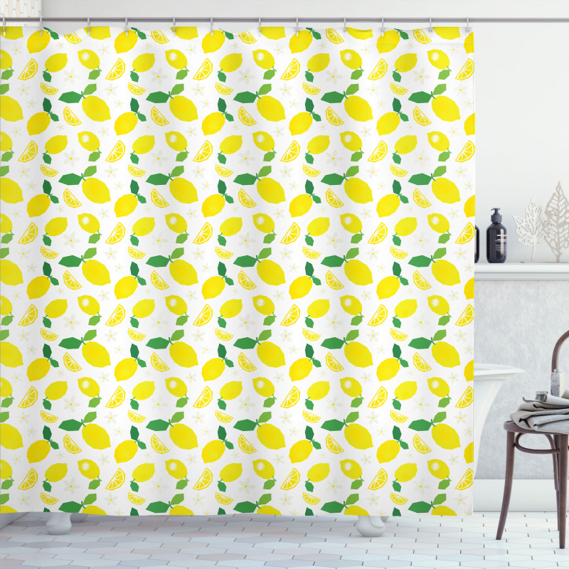 Citrus Leaves Flower Graphic Shower Curtain