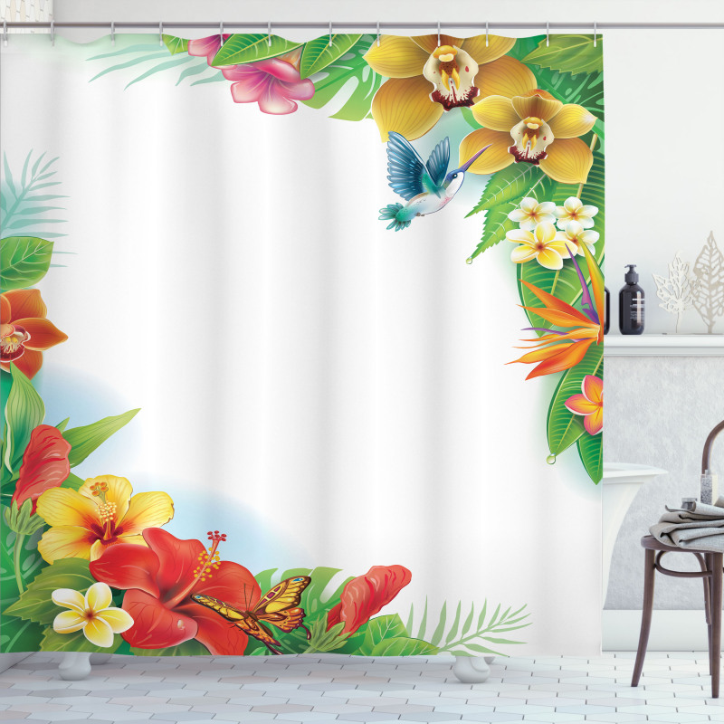 Tropic Flowers Leaves Shower Curtain