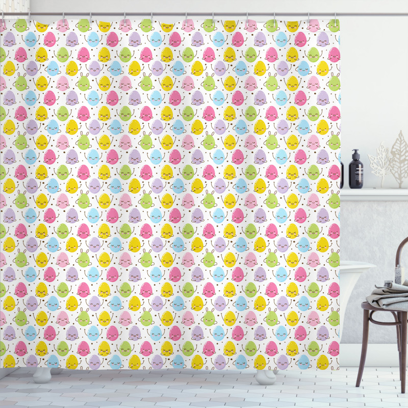 Colorful Happy Eggs and Dots Shower Curtain