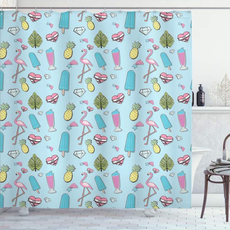 Popsicle Flamingo Pineapple Shower Curtain