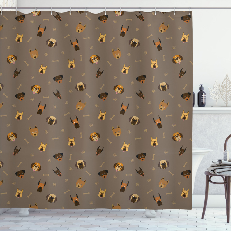 Heads Paw Print and Bones Shower Curtain