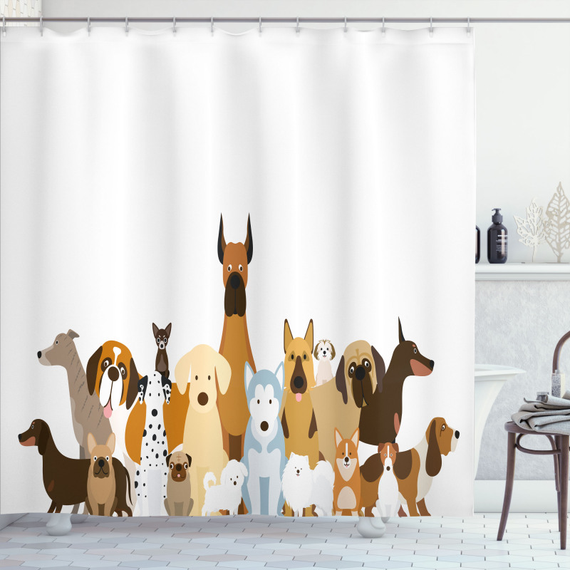 Funny Pet Breeds Cartoon Shower Curtain