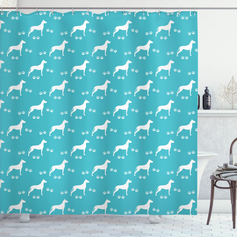 Dog and Paw Silhouettes Shower Curtain