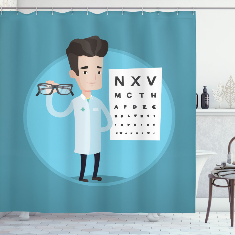 Doctor Holding Eyeglasses Shower Curtain