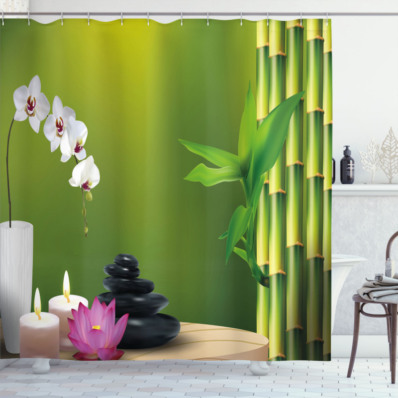 Bamboo Flower Orchid Stone Shower Curtain