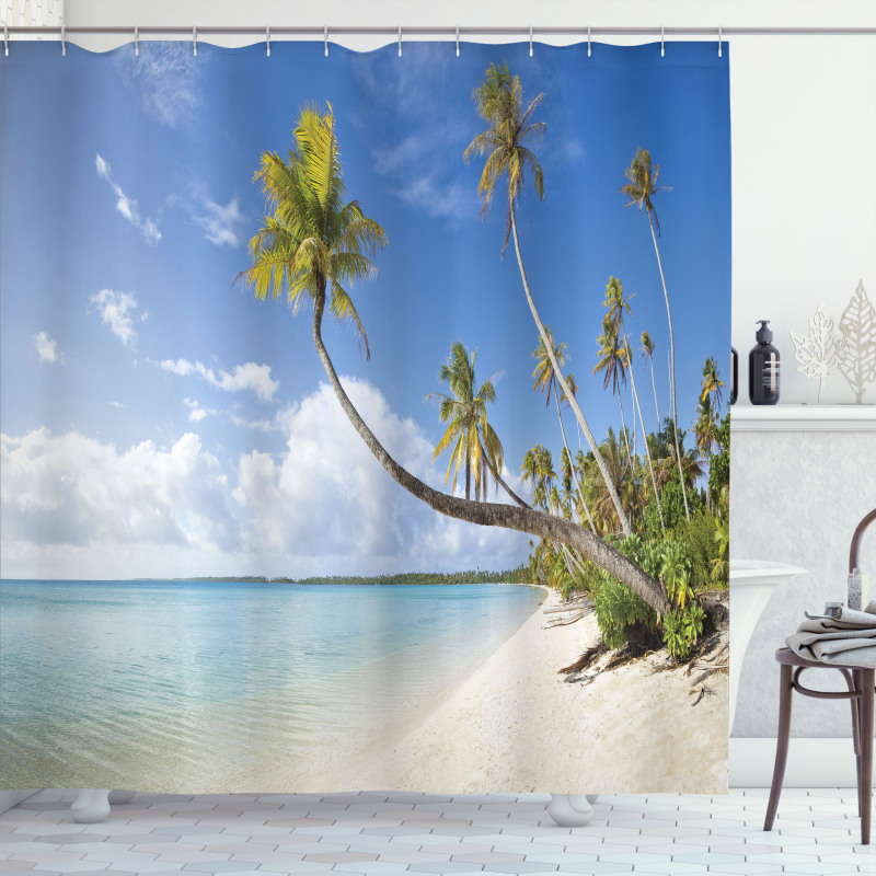 Tropical Beach and Palm Leaves Shower Curtain