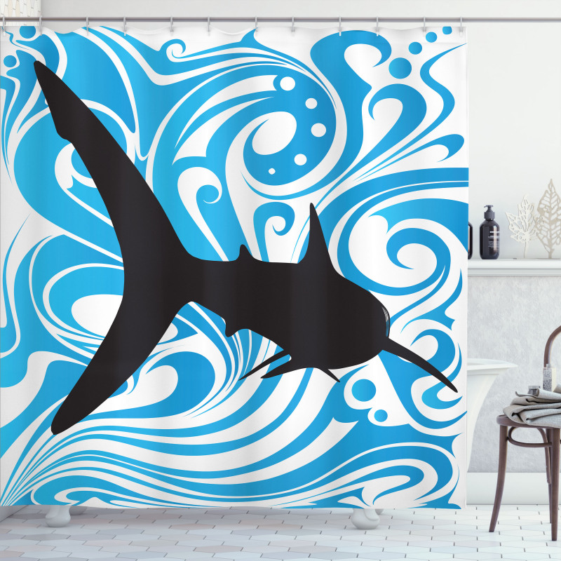 Swirling Waves and a Big Fish Shower Curtain