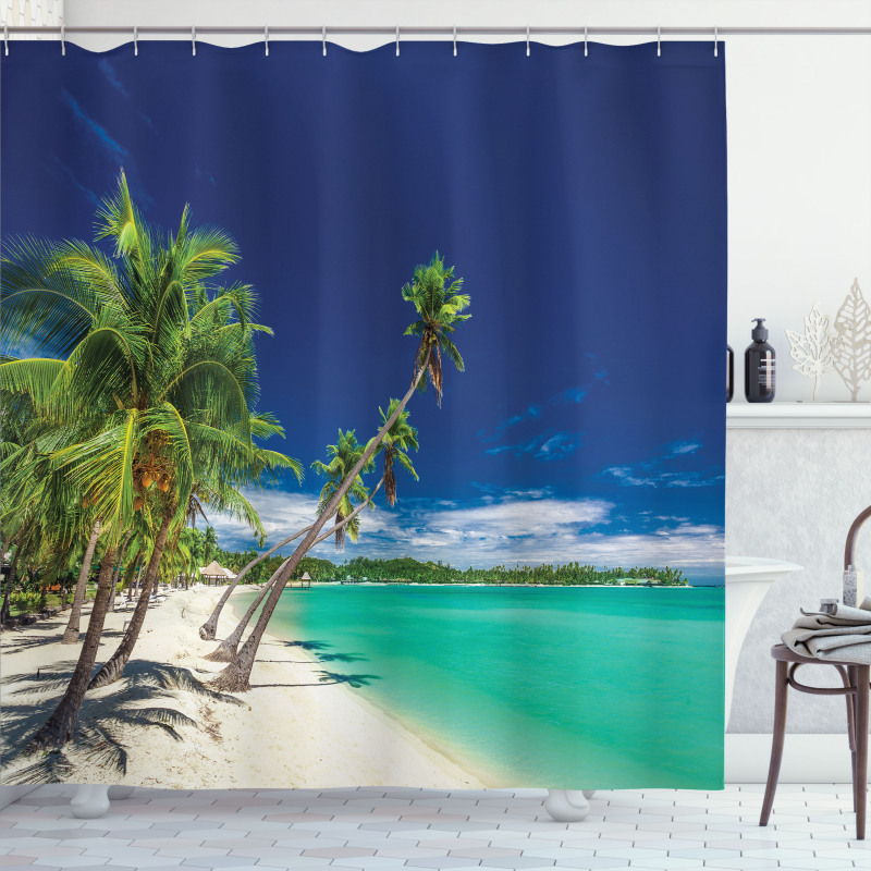 Exotic Beach and Coconut Trees Shower Curtain