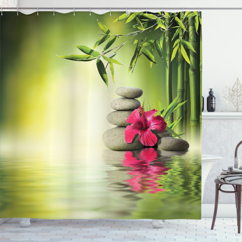 Stones Bamboo Leaves Shower Curtain