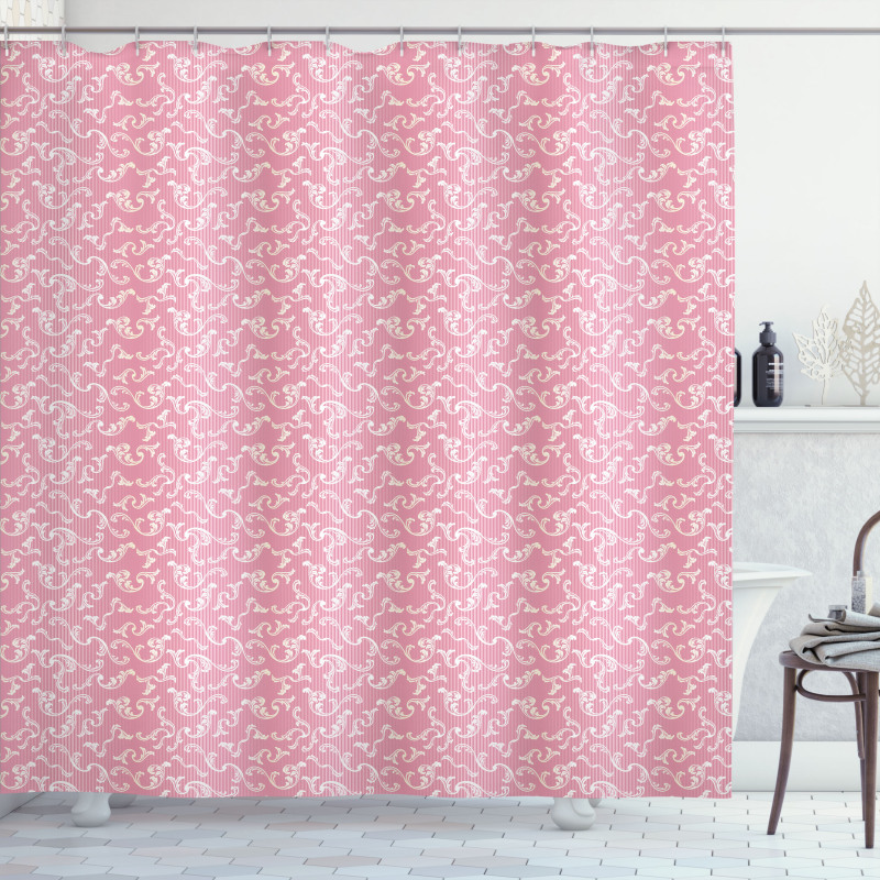 Leafy Pinkish Damask Lines Shower Curtain